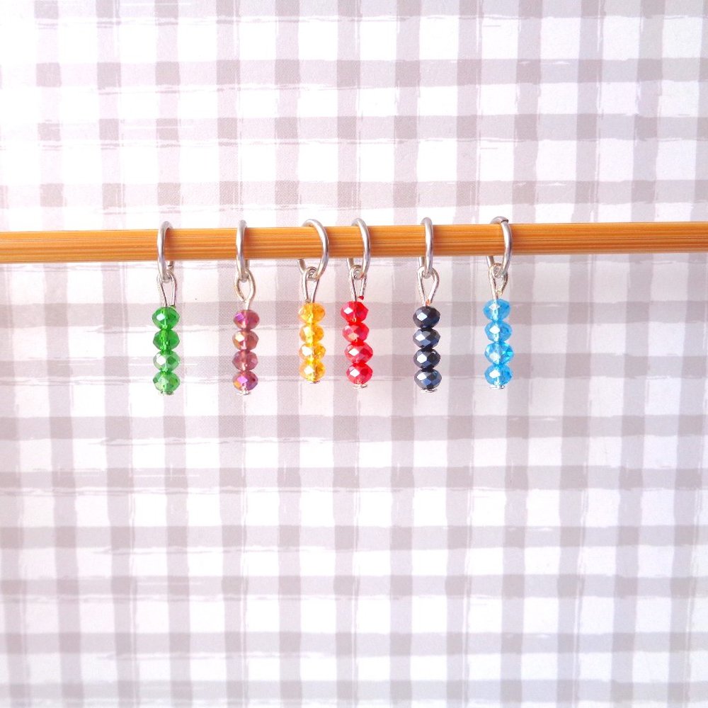 Set of 6 dangle stitch markers, sparkly stitch markers, glass stitch markers